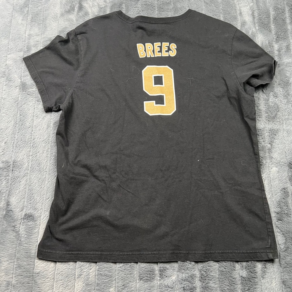 Reebok New Orleans Saints Drew Brees 9 T-Shirt Womens XL Black Gold NFL Football